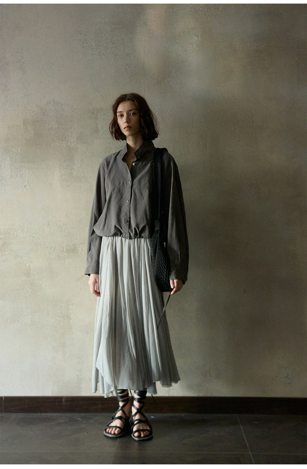 Linen Backbone, Fashionable And Simple Solid-color Button Women Blouse