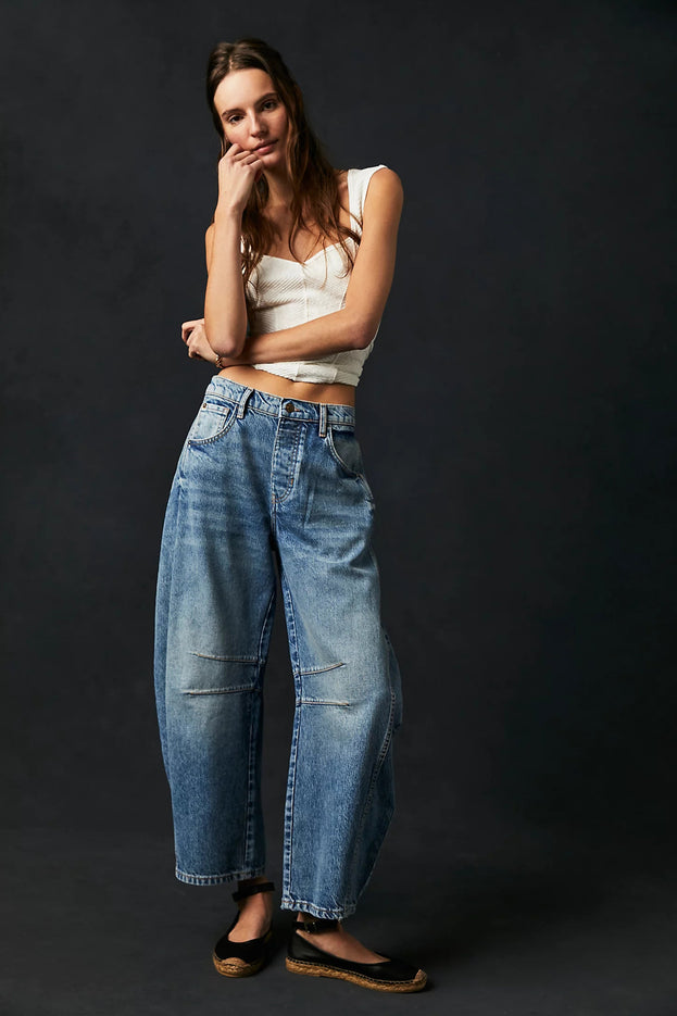 Spring Fashion Versatile Low-Waisted Loose Straight Denim Pant for Women