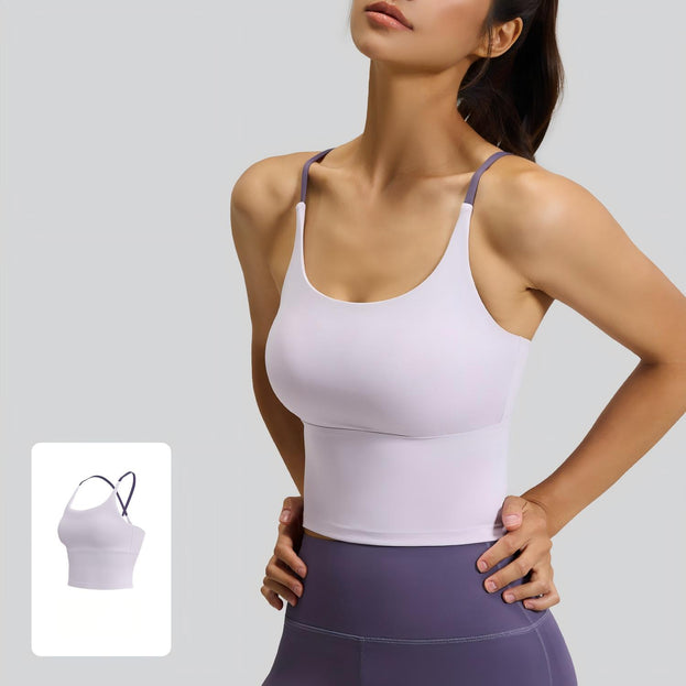 Thong-Style Sports Yoga Top With Padded Cups and Straps