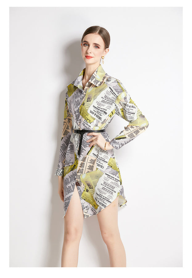 Long-Sleeved Shirt Fashion Slim Vintage Printed Long Shirt