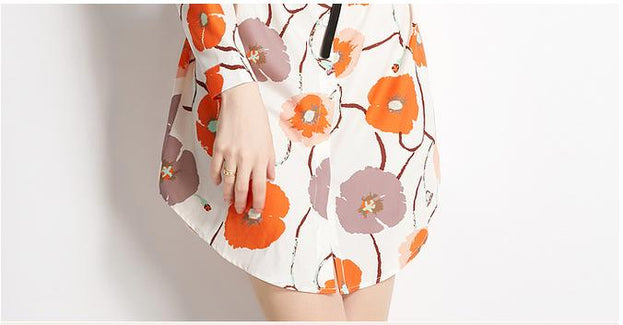 Long Sleeve Shirt With Lapel Collar Fashion Flim Vintage Printed Long Shirt