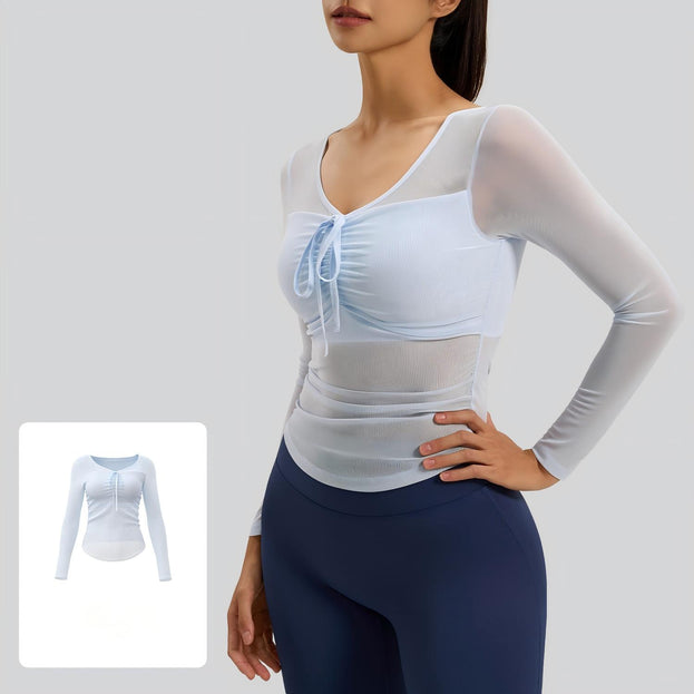 Mesh Long-sleeved Slim-fit Cup Women's Outer Top