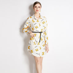 Long-Sleeved Shirt Fashion Slim Vintage Printed Long Shirt