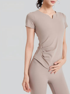 V-Neck Wrinkled Shock-Absorbing Fixed Cup Yoga Top