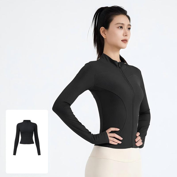 Slim-Fit Slimming Stand-Collar Striped Yoga Jacket for Women