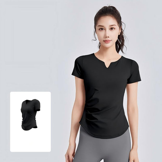 V-Neck Wrinkled Shock-Absorbing Fixed Cup Yoga Top