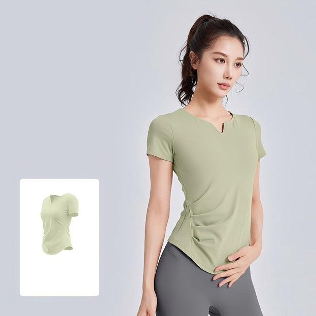 V-Neck Wrinkled Shock-Absorbing Fixed Cup Yoga Top