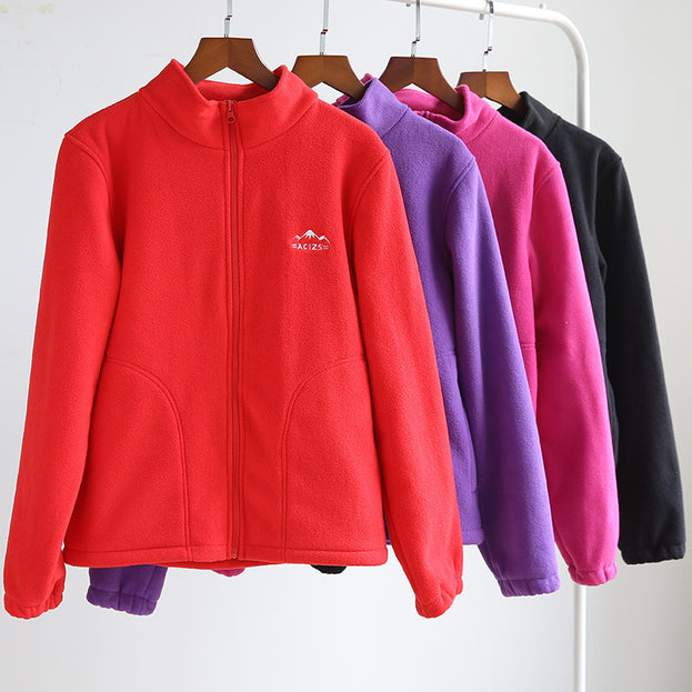 Vertical Collar Zipper Double-sided Fleece Jacket Coat