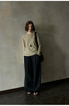 Comfortable And Breathable Linen Elastic Waist Casual Minimalist Commuter Women Pant