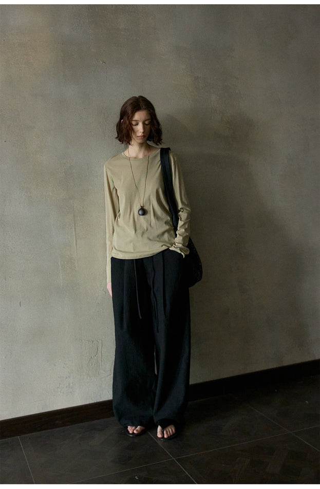 Comfortable And Breathable Linen Elastic Waist Casual Minimalist Commuter Women Pant
