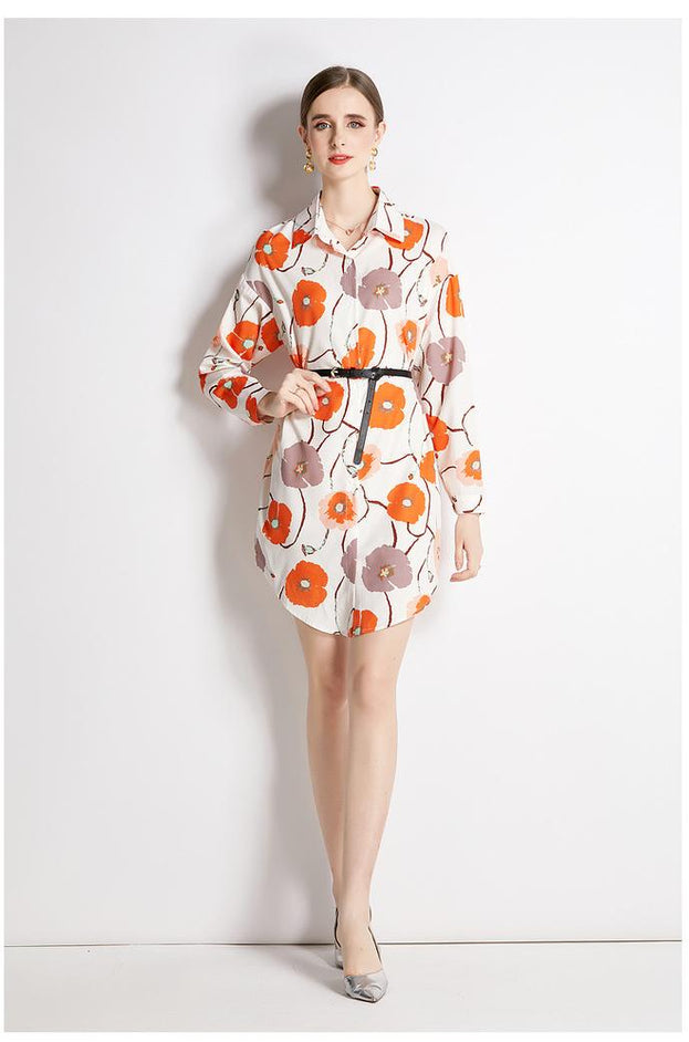Long Sleeve Shirt With Lapel Collar Fashion Flim Vintage Printed Long Shirt