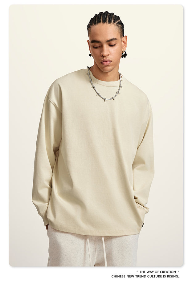 Autumn Solid-color Pure Cotton Loose Commuter Casual Men's T-shirt