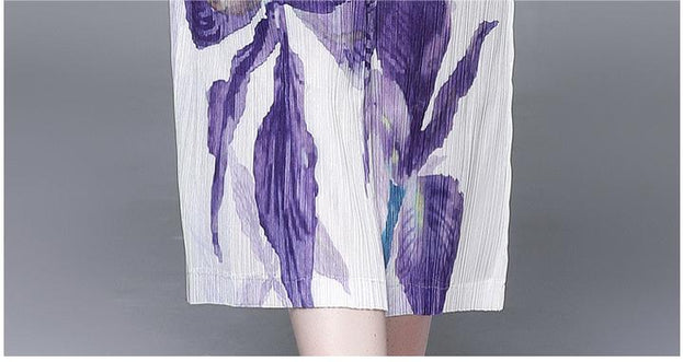 Elegant Temperament V-Neck Printed Pleats Dress