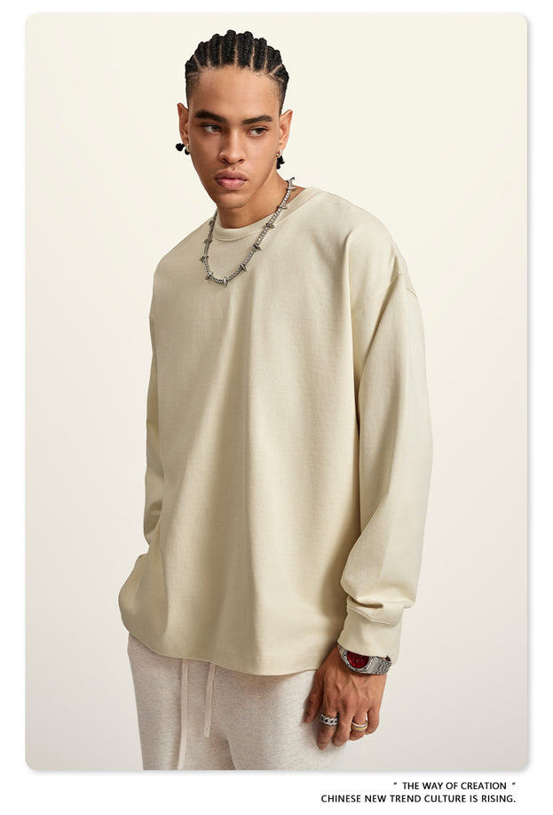 Autumn Solid-color Pure Cotton Loose Commuter Casual Men's T-shirt