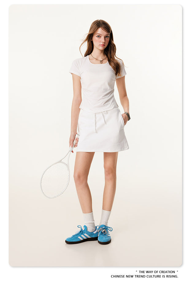 Summer Solid-color Square-neck Hot Girl Short-sleeved Slimming Top