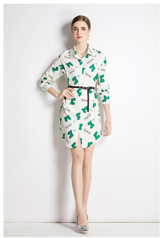 Long-Sleeved Shirt Fashion Slim Vintage Printed Long Shirt