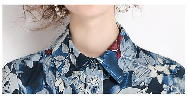 Printed Lapel Short Sleeve Waist Slimming Mid-Length Dress
