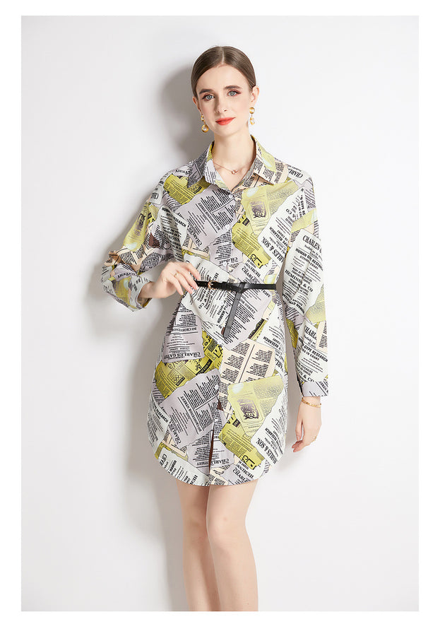 Long-Sleeved Shirt Fashion Slim Vintage Printed Long Shirt