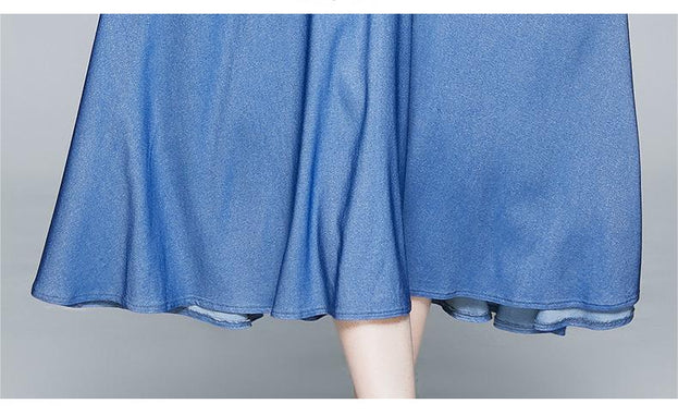 Tencel Denim Dress High Waist Long Sleeve Blue Super Fairy A-Line Skirt