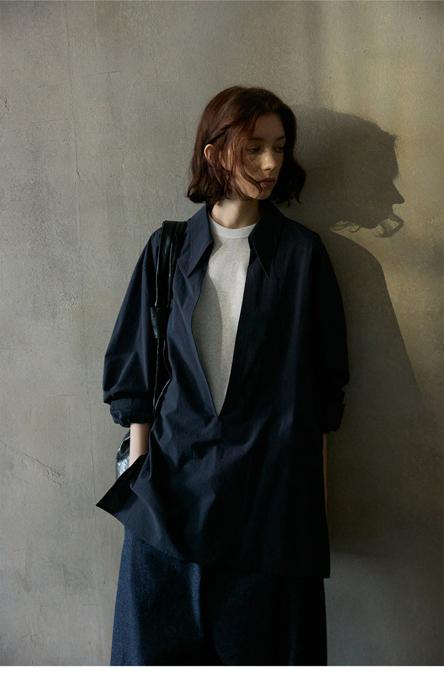 Combed Cotton V-neck Casual Loose Commuter Women Blouse