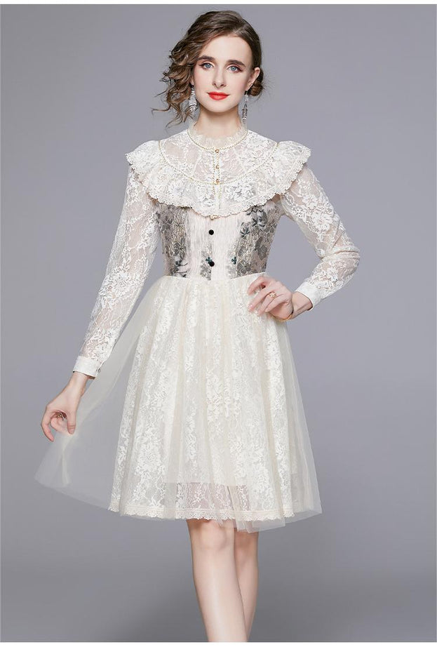 Long-Sleeved Slim Temperament Elegant Retro Court Style Jacquard Dress