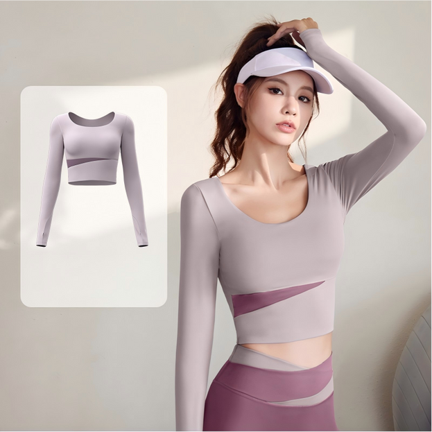 Multi-Color Long-Sleeved Tight-Fitting Sports Yoga Top