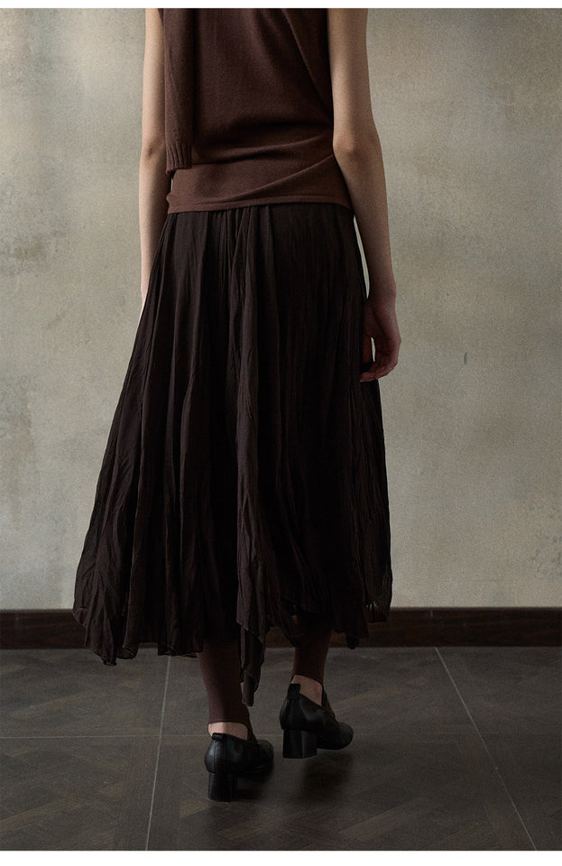 Irregular Chiffon MIDI Skirt With A Drape, A Mid-to-low Waist Commuter Women Dress