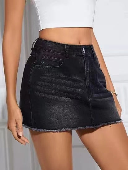 Summer Fashion Versatile Low-Waist A-Line Mini Denim Skirt for Women