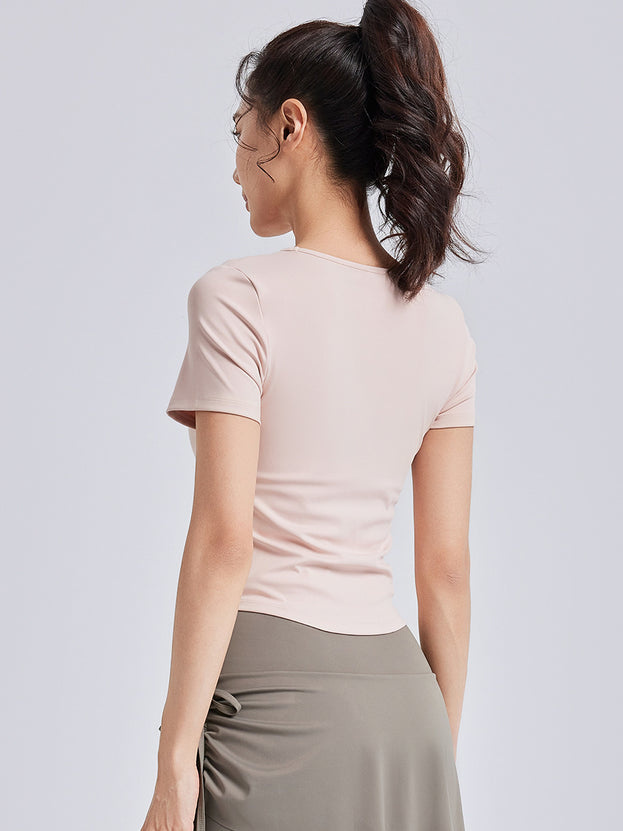Padded One-Piece Yoga Top With Pleats and Underwire