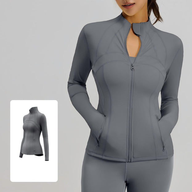 Women's Breathable Yoga Long-Sleeved Patchwork Coat With Pockets