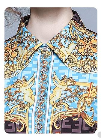 French Retro Palace Print Long-Sleeved Shirt Wide-Leg Pants Suit Women's Two-Piece Autumn Clothes New