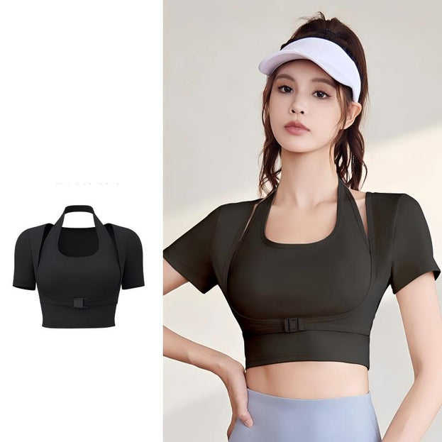 Breathable Fitness Yoga Tight Neck Short Sleeve Women