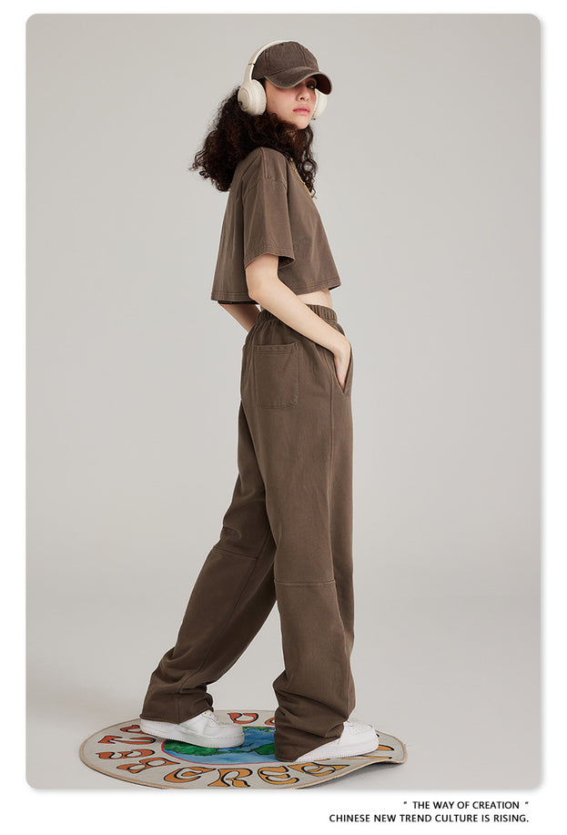 Washed And Aged Trendy Loose Casual Pants