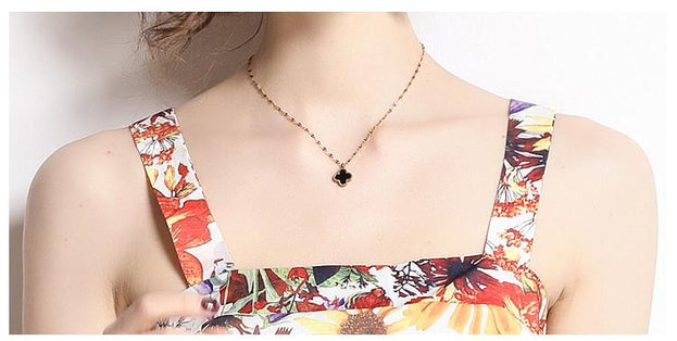Fashion Holiday Style Floral Dress Vintage Print Suspender Skirt MIDI Skirt