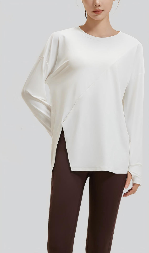 Loose-Fitting Yoga Fitness Long-Sleeved Top with Slit Opening
