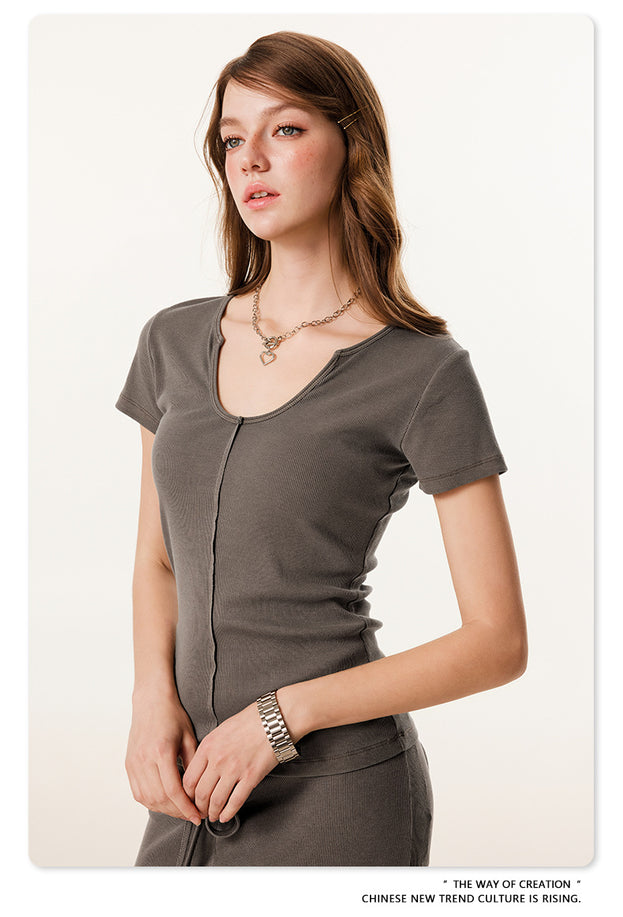 Solid-color Hot Girl Batik Aged Pullover Cotton Top