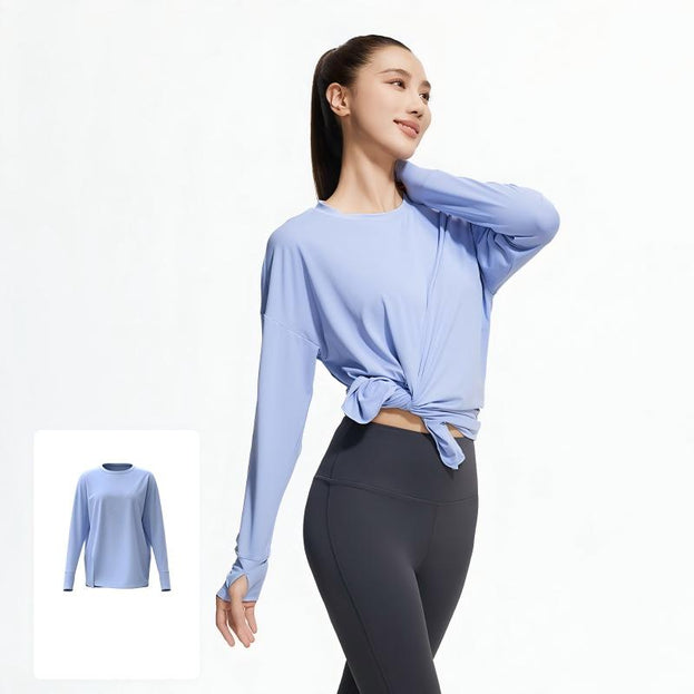 Loose-Fitting Yoga Fitness Long-Sleeved Top with Slit Opening