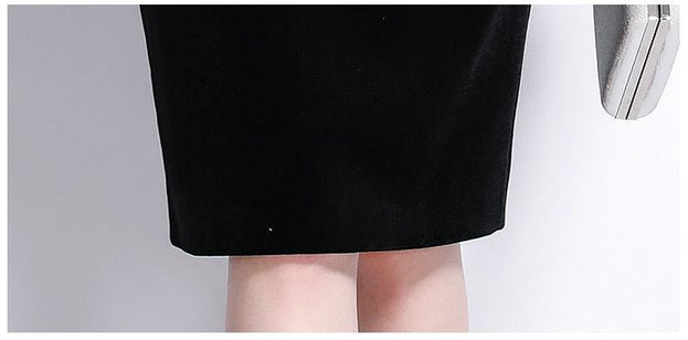 Temperament Retro Show Slim High Waist Velvet Long Sleeve Top and Package Hip Skirt Suit