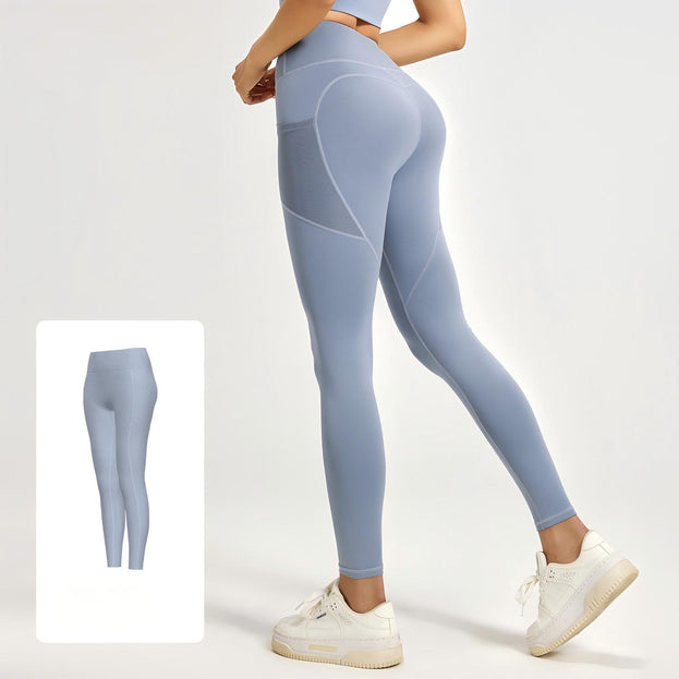 Stretch High-Waist Net Fabric Side-Pocket Yoga Pants