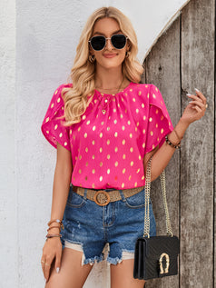 Summer Round-Neck Casual Loose Polka Dots Short Sleeve Top for Women