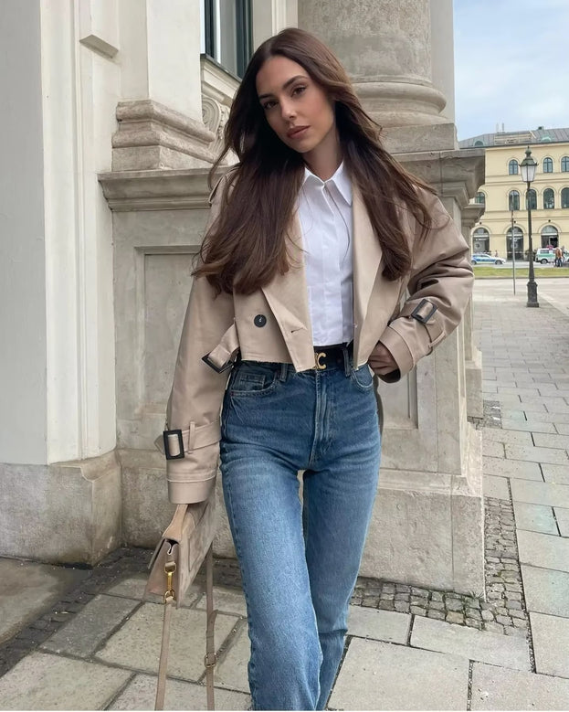 Spring Fashion Simple and Versatile Short Jacket with a Belt for women