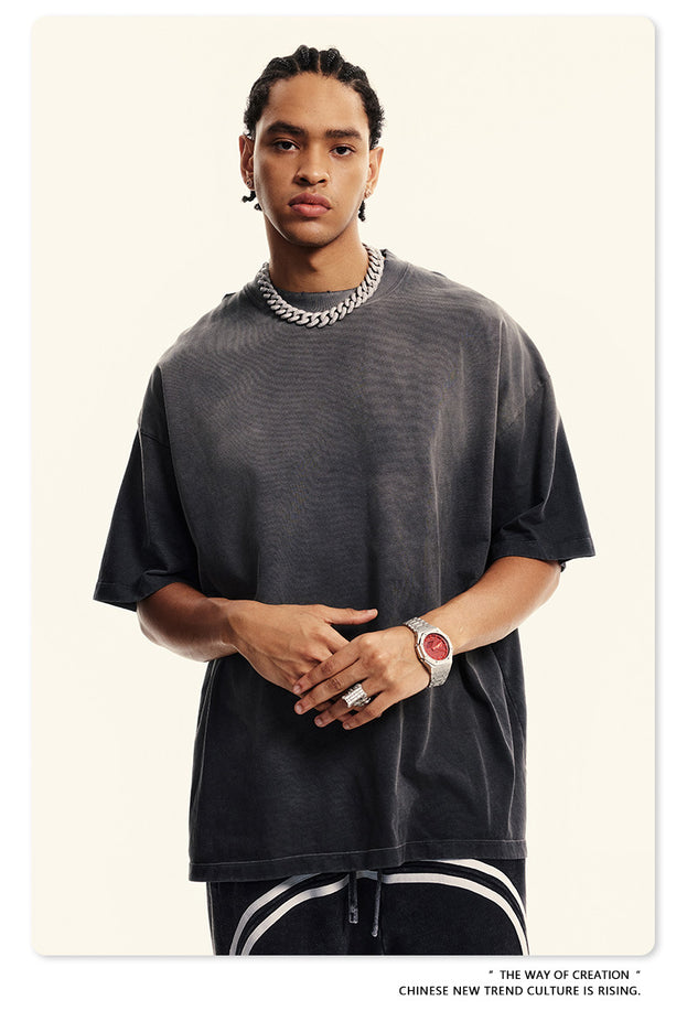 Summer's New Fashionable Commuter Youth Washed And Aged Street Trend Men's T-shirts