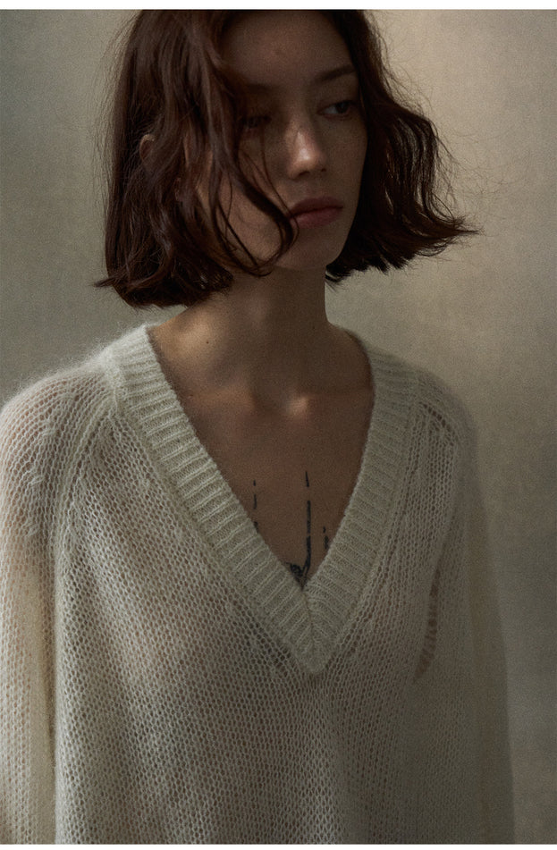 Mohafur Spring Fashion Openwork Fringed Laid-back Knit Wear