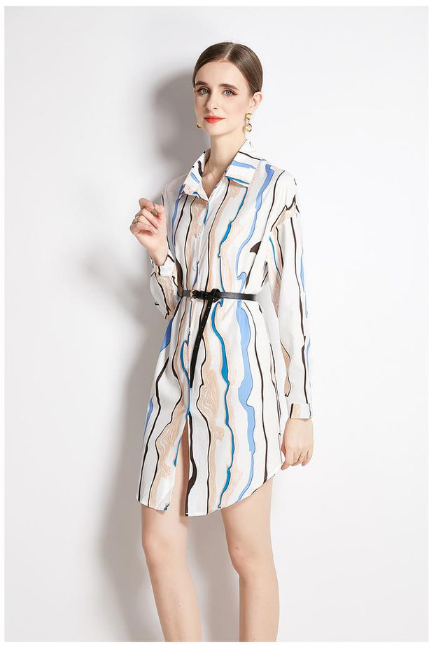 Long Sleeve Shirt With Lapel Collar Fashion Slim Vintage Printed Long Shirt