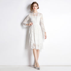 Lace Slim Lace Dress Temperament Show Thin Long Sleeve A-Line MIDI Skirt