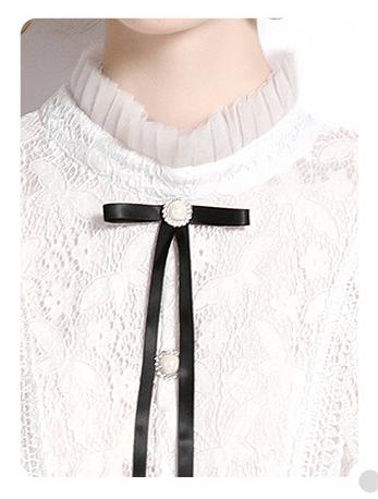Retro Temperament Slimming Short-Sleeved MIDI Dress White Lace Dress