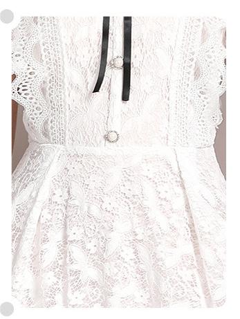 Retro Temperament Slimming Short-Sleeved MIDI Dress White Lace Dress