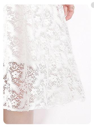 Retro Temperament Slimming Short-Sleeved MIDI Dress White Lace Dress