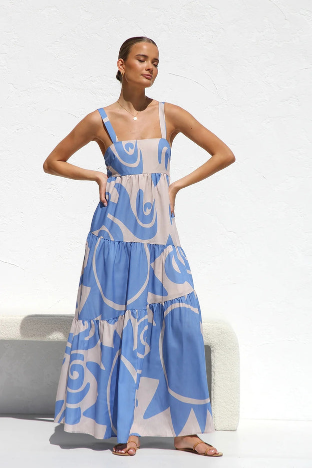 Summer Casual Printed Loose Holiday-Style Long Slip Dress for Women