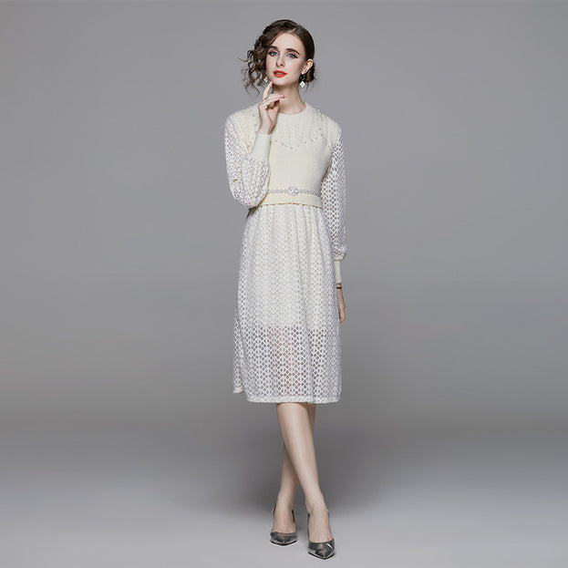 Waist Knitted Stitching Hollowed Out Lady Skirt